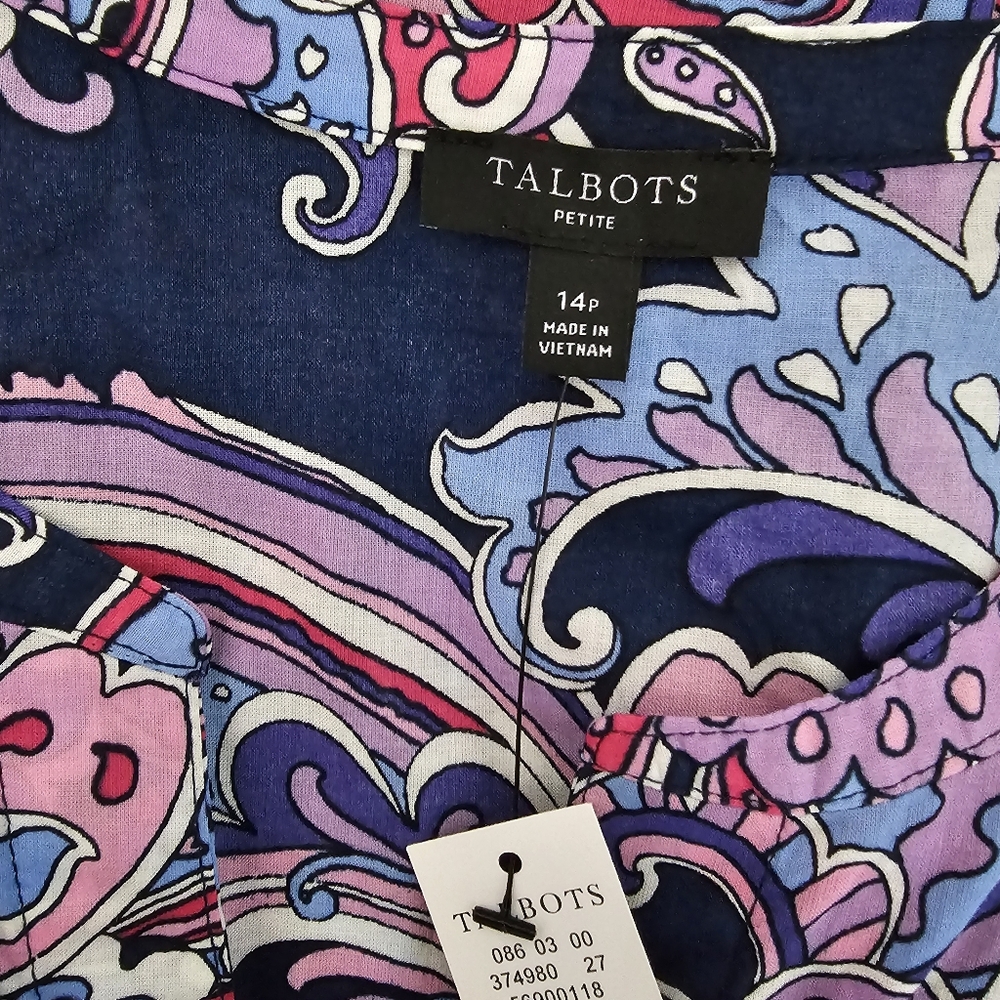 Talbots Voile Fit & Flare Swirl Paisley Floral Cottagecore Cotton Shirtdress 14P - Picture 4 of 6